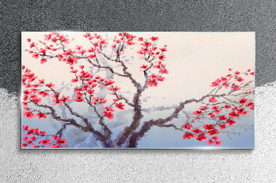 Floral landscape of a spring tree Wall art on glass