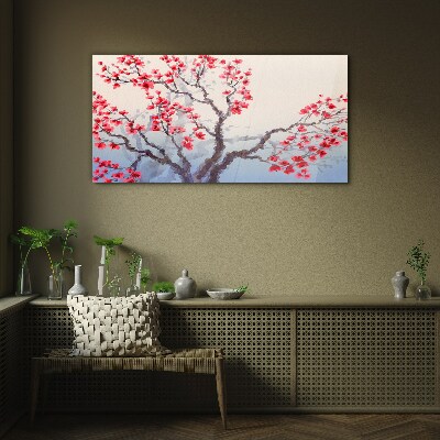 Floral landscape of a spring tree Wall art on glass