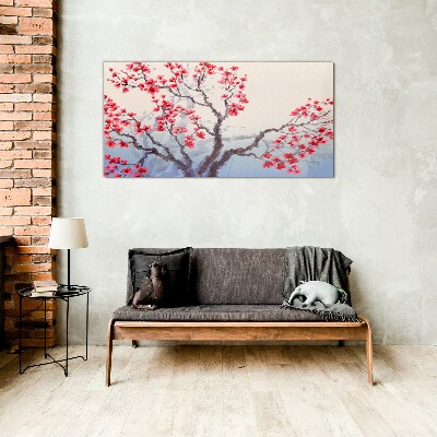 Floral landscape of a spring tree Wall art on glass