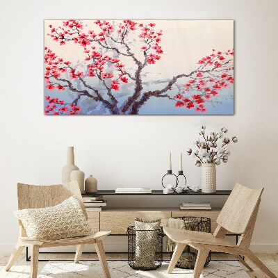 Floral landscape of a spring tree Wall art on glass