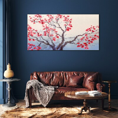 Floral landscape of a spring tree Wall art on glass