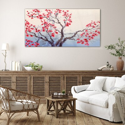 Floral landscape of a spring tree Wall art on glass
