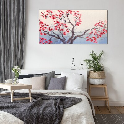 Floral landscape of a spring tree Wall art on glass