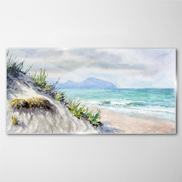 Beach landscape with dunes Glass art print