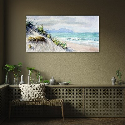Beach landscape with dunes Glass art print