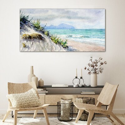 Beach landscape with dunes Glass art print