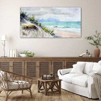 Beach landscape with dunes Glass art print