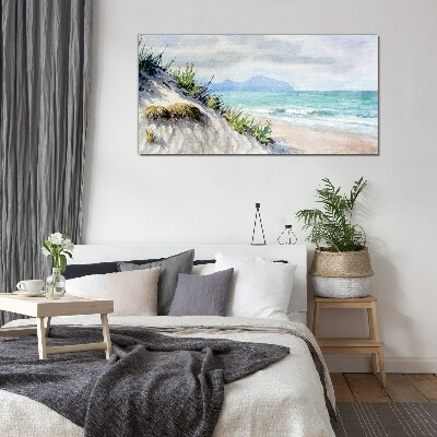 Beach landscape with dunes Glass art print