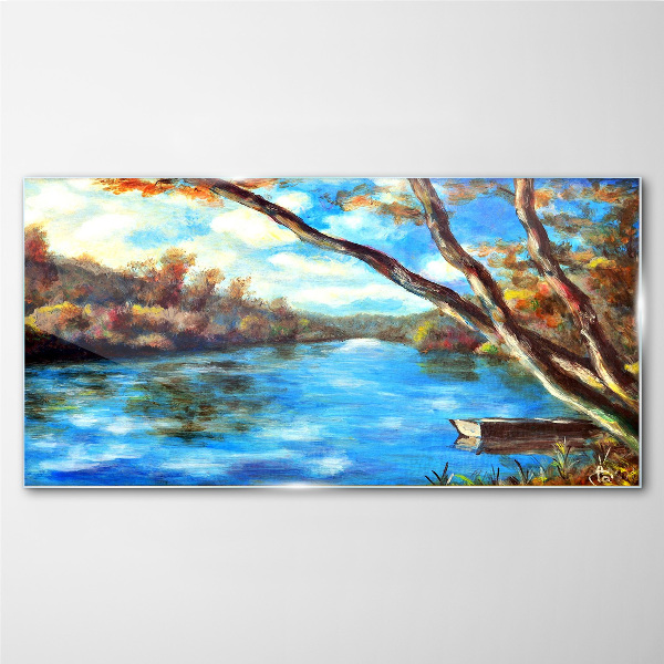 A peaceful landscape by the river Wall art on glass