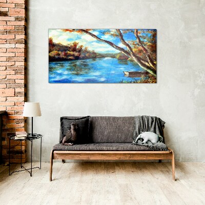 A peaceful landscape by the river Wall art on glass