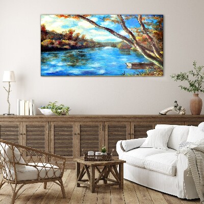 A peaceful landscape by the river Wall art on glass