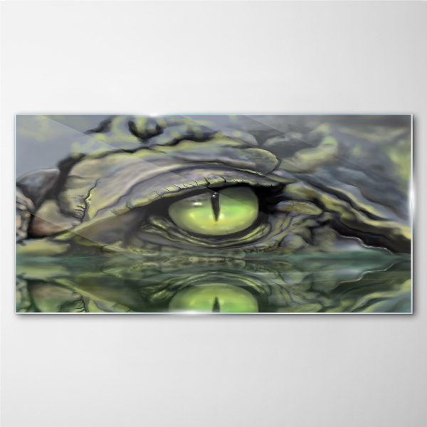 Frog's eye in water reflection Glass art print
