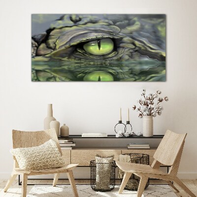 Frog's eye in water reflection Glass art print