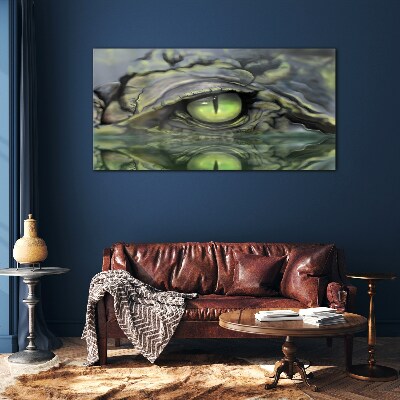 Frog's eye in water reflection Glass art print