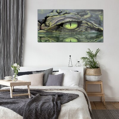 Frog's eye in water reflection Glass art print