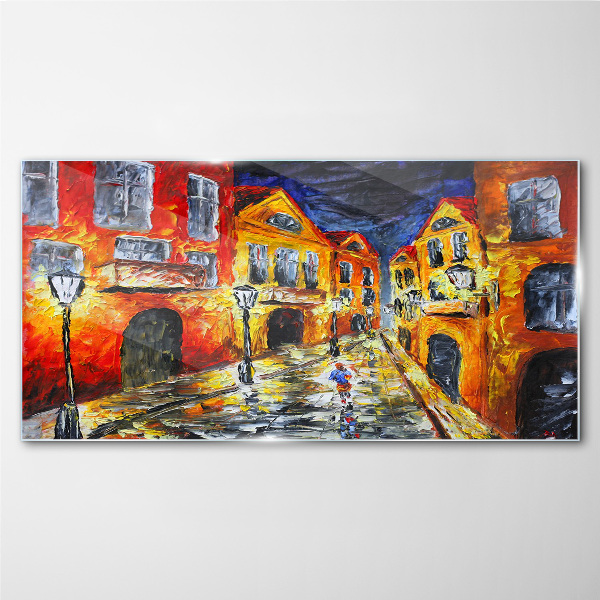 Night street in colors Glass art print