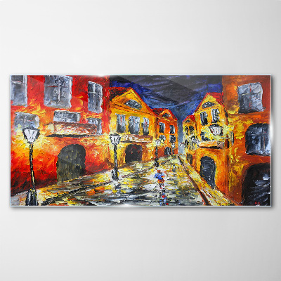 Night street in colors Glass art print