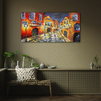 Night street in colors Glass art print
