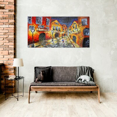 Night street in colors Glass art print
