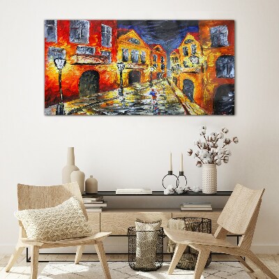 Night street in colors Glass art print