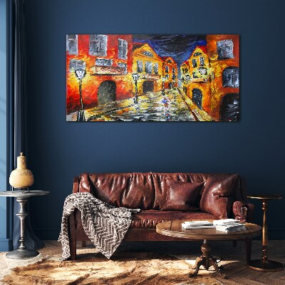 Night street in colors Glass art print