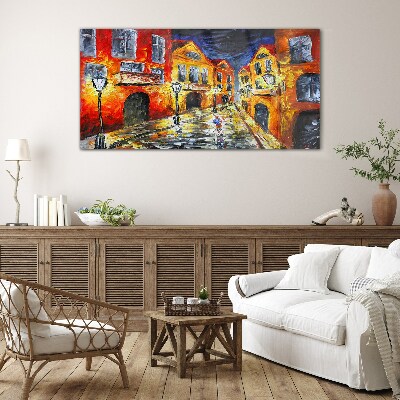 Night street in colors Glass art print