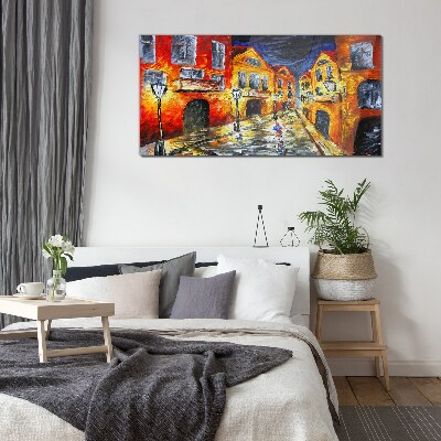 Night street in colors Glass art print
