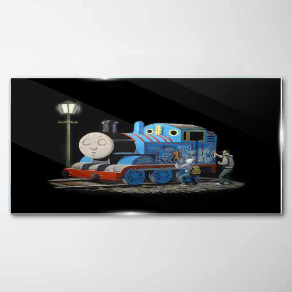 Thomas and friends at night Wall art on glass