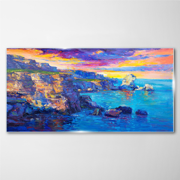 Picturesque sunset over the coast Wall art on glass