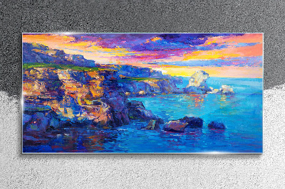 Picturesque sunset over the coast Wall art on glass