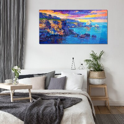 Picturesque sunset over the coast Wall art on glass