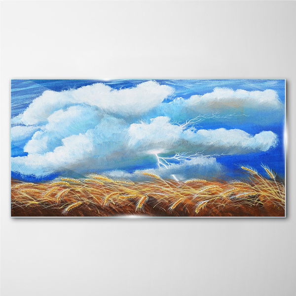 Summer sky over a golden field Wall art on glass