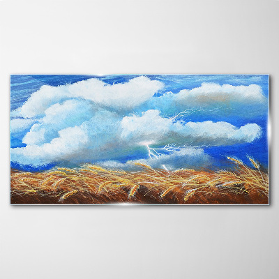 Summer sky over a golden field Wall art on glass