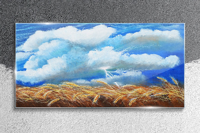 Summer sky over a golden field Wall art on glass