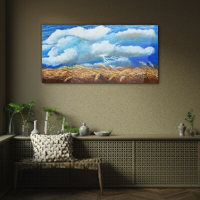 Summer sky over a golden field Wall art on glass