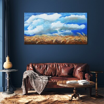 Summer sky over a golden field Wall art on glass