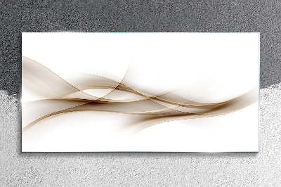 Golden waves on white background Glass art print