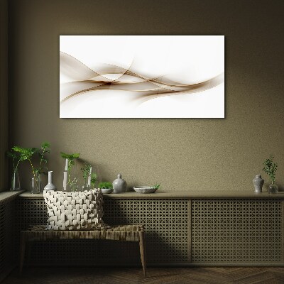 Golden waves on white background Glass art print