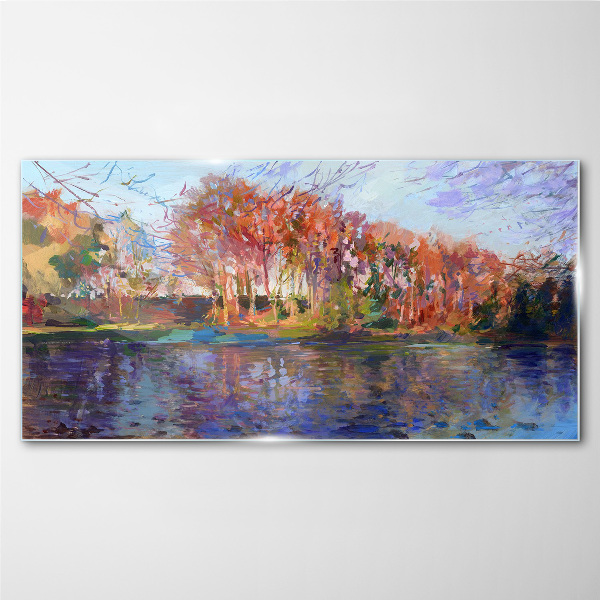 Autumn panorama over the river Wall art on glass