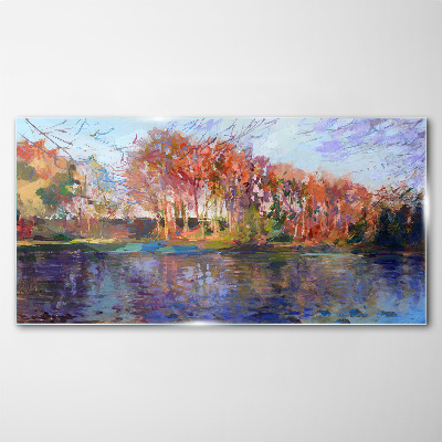 Autumn panorama over the river Wall art on glass