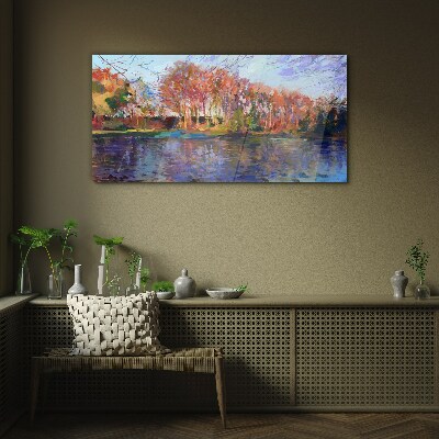 Autumn panorama over the river Wall art on glass