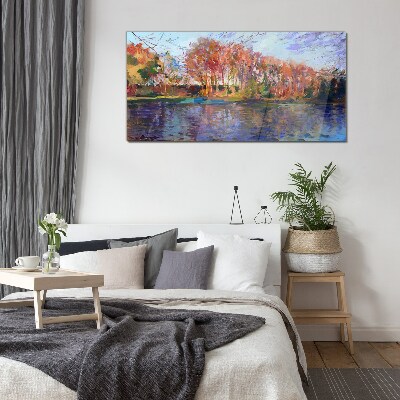 Autumn panorama over the river Wall art on glass