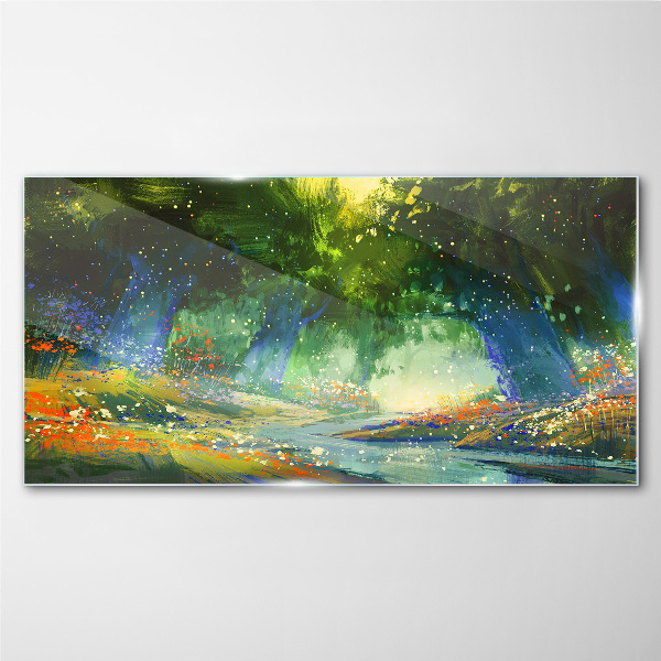 Green forest in the morning light Glass art print
