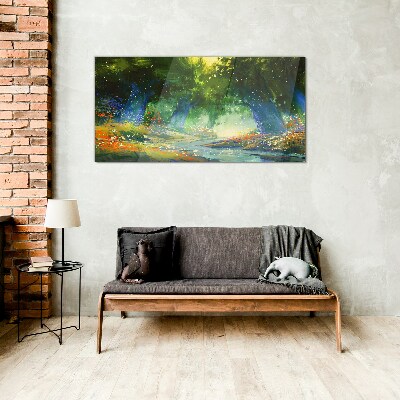 Green forest in the morning light Glass art print