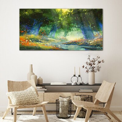 Forest flowers abstraction Glass Wall Art