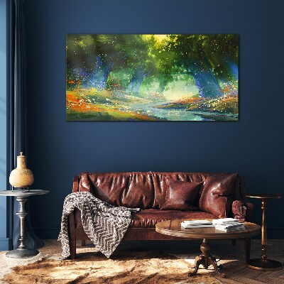 Green forest in the morning light Glass art print