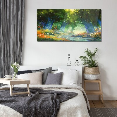 Green forest in the morning light Glass art print