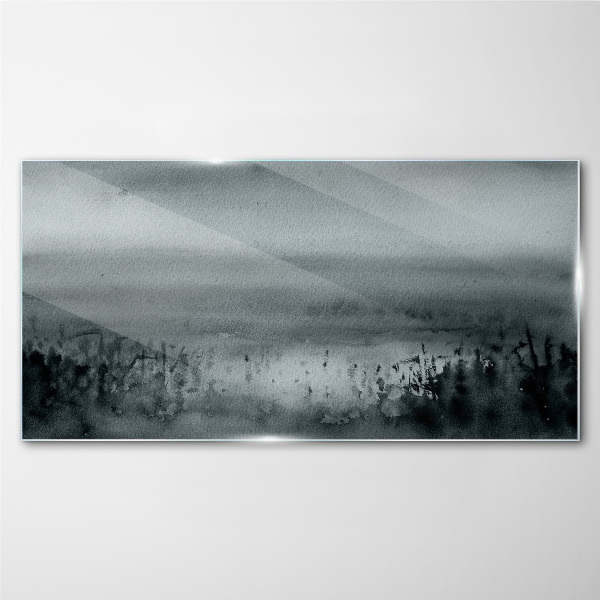Gray-rocky misty landscape Wall art on glass