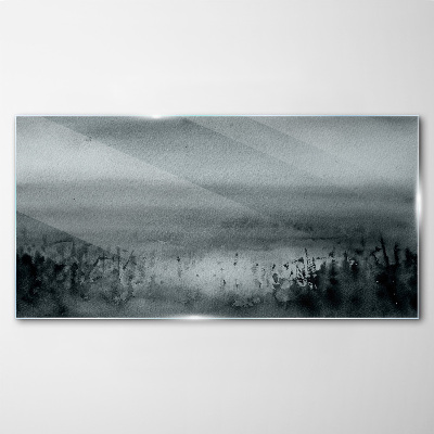 Gray-rocky misty landscape Wall art on glass