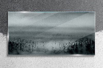 Gray-rocky misty landscape Wall art on glass
